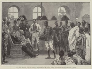 Palaver tussen Ashanti Gezanten en Gouverneur Maxwell in de Biljartkamer van Cape Coast Castle door William Barnes Wollen